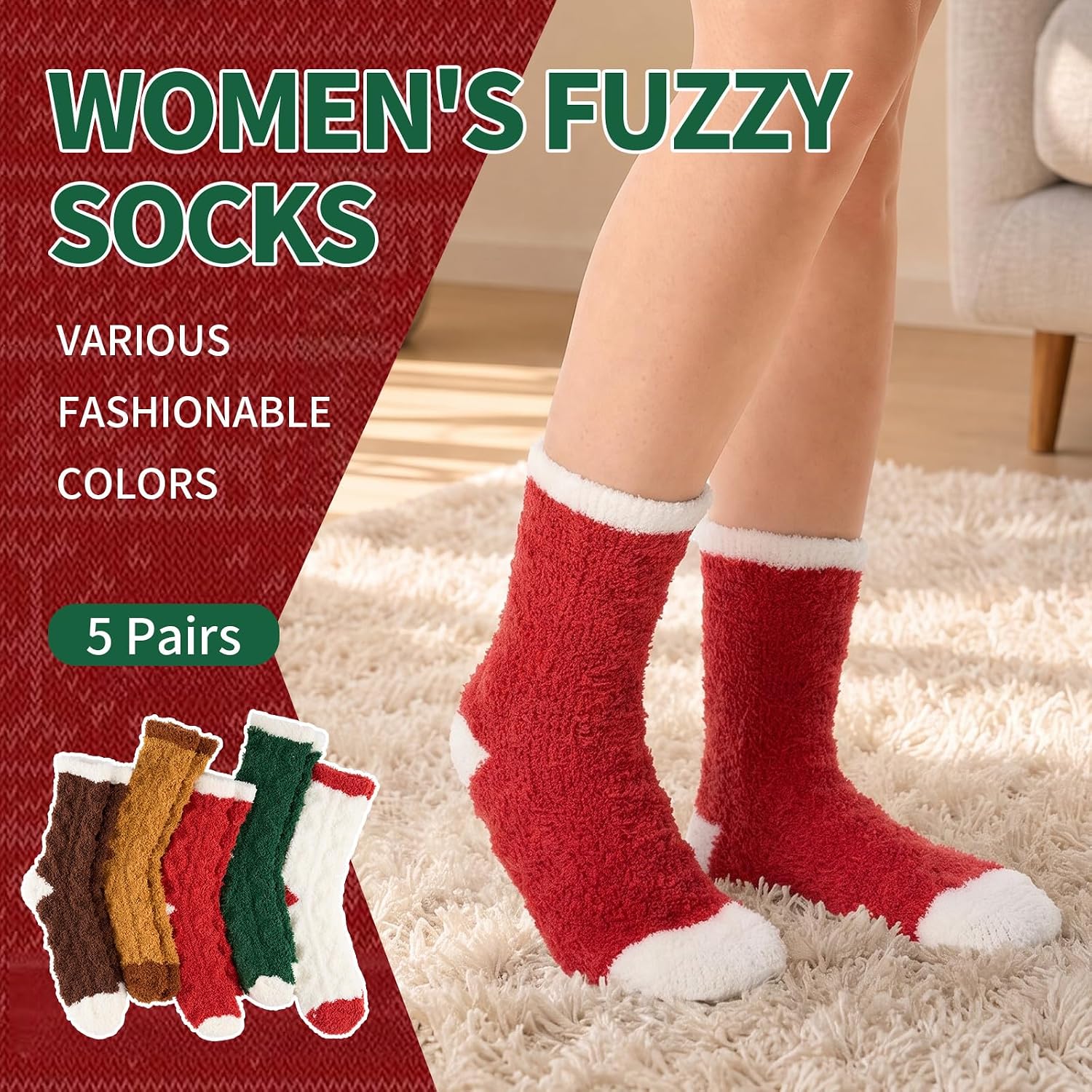 Thumbnail 4 de Pandaplay Fuzzy Socks for Women, 5-Pair Plush Thermal Winter Socks