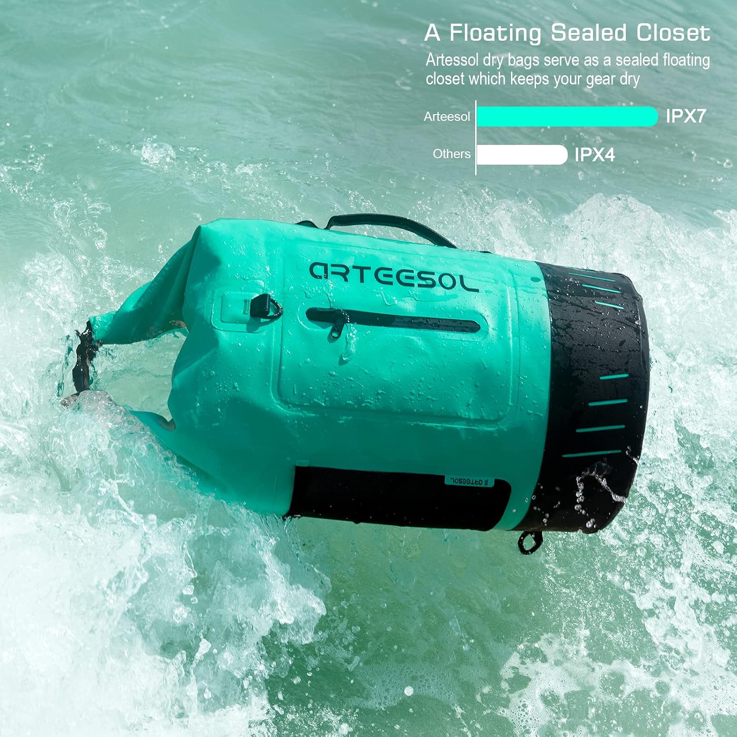 Detalle 2 de Dry Bag Upgraded 45L/40L/30L/20L waterproof dry sack with phone pocket and shoulder straps