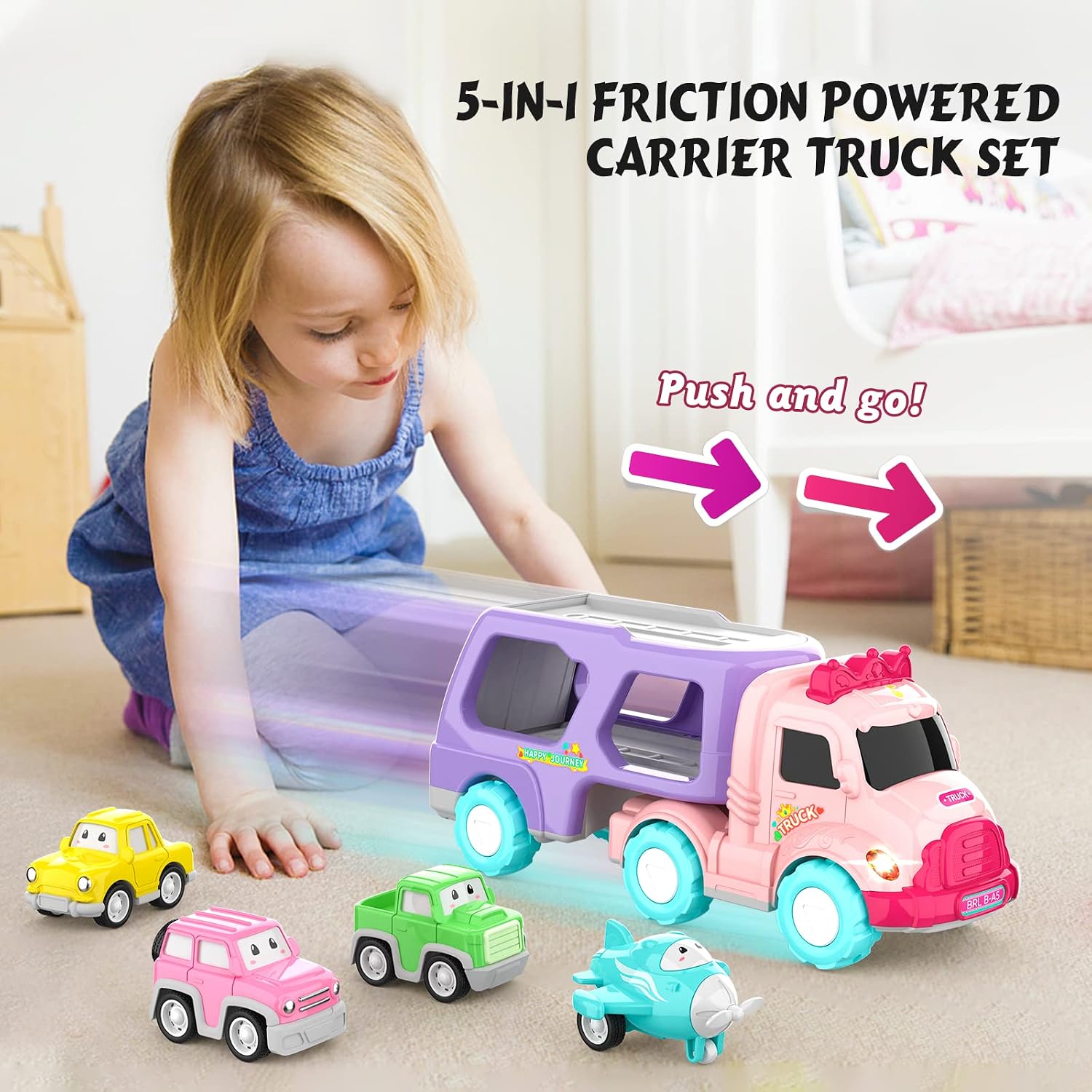 Thumbnail 2 de LASCOTON 5-in-1 Carrier Truck for Toddler Girls