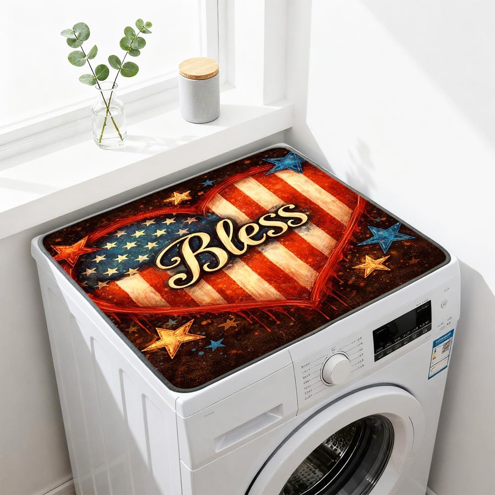Detalle de Nuxovilar Flag Heart Washer and Dryer Topper, 23.6 x 19.7-Inch Polyester Mat