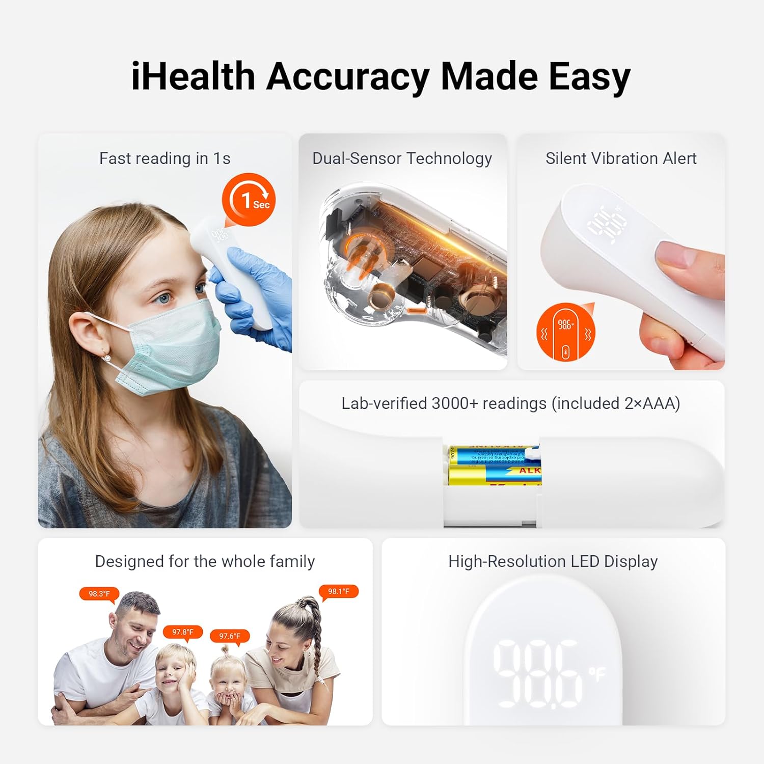 Detalle 2 de iHealth PT3 No-Touch Forehead Thermometer — Fast, Hygienic Temperature Readings for All Ages