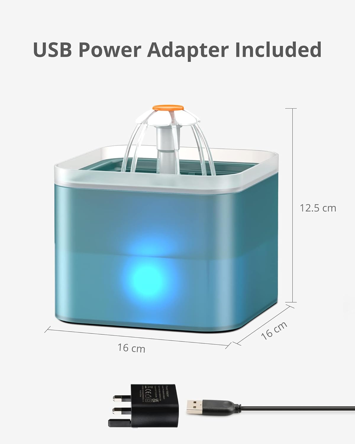 Thumbnail 4 de NICREW 2L Cat Water Fountain with LED, Filter and Quiet Pump (USB, UK Plug) – Green