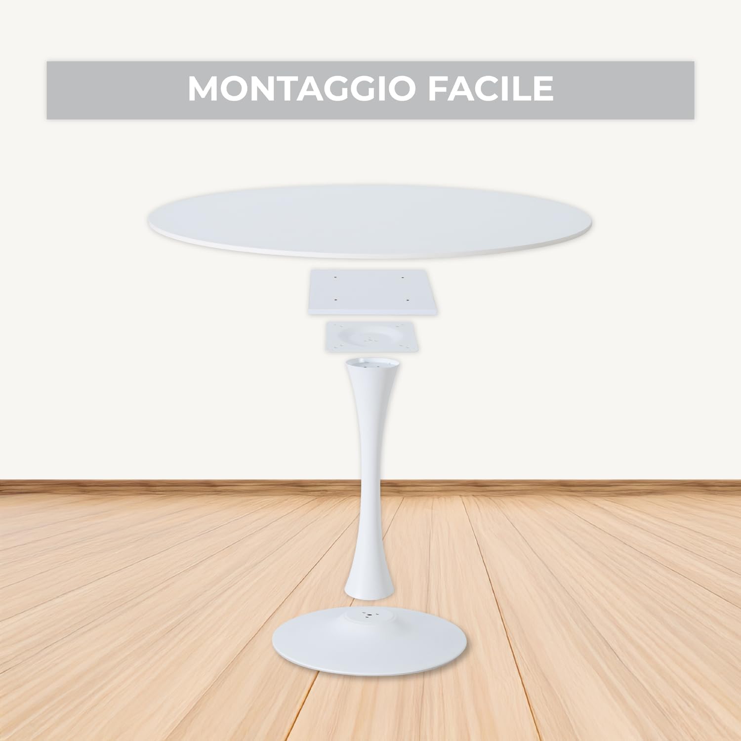 Thumbnail 5 de MEUBLE COSY Tavolo da Pranzo Rotondo 80x80x73 cm stile scandinavo, struttura in metallo bianco (fino a 4 persone)