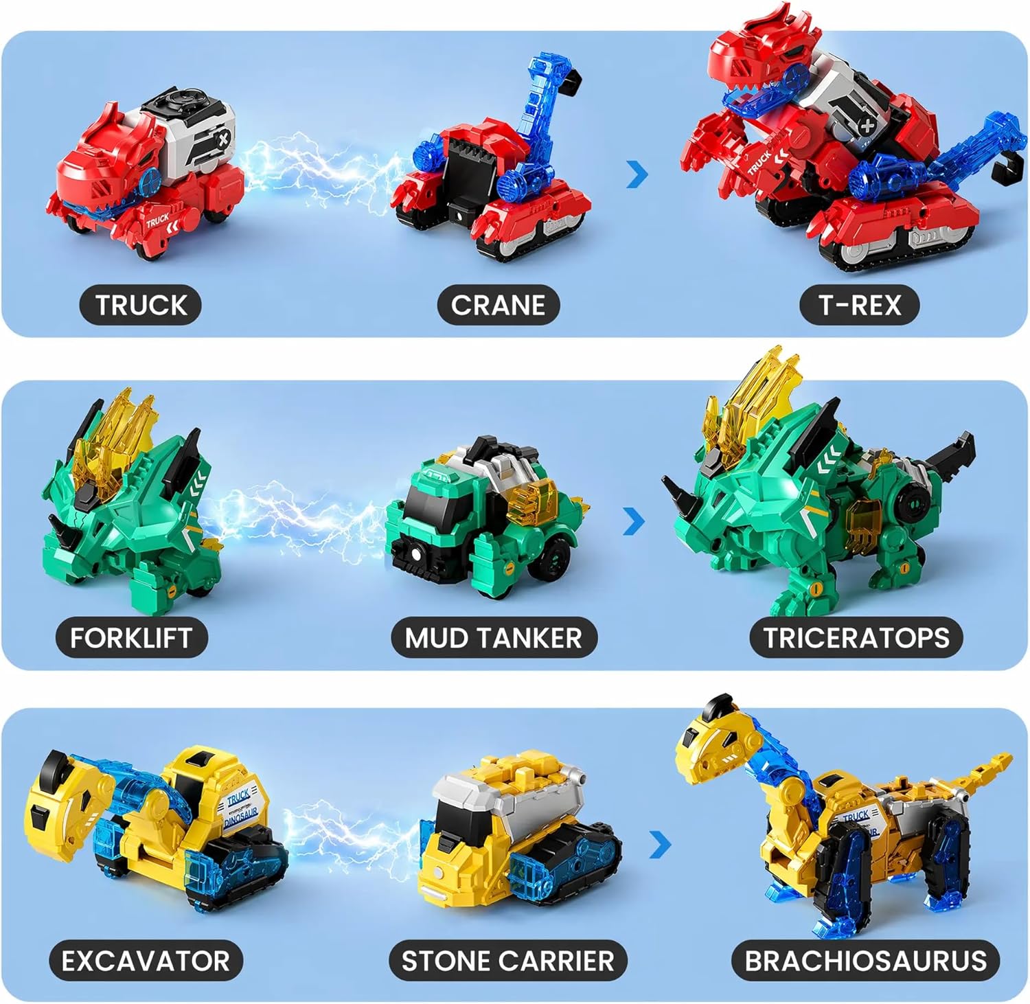 Thumbnail 3 de Dimoarch Magnetic Dinosaur Transforming Robot Toys (6-in-1 Dino Construction Trucks)