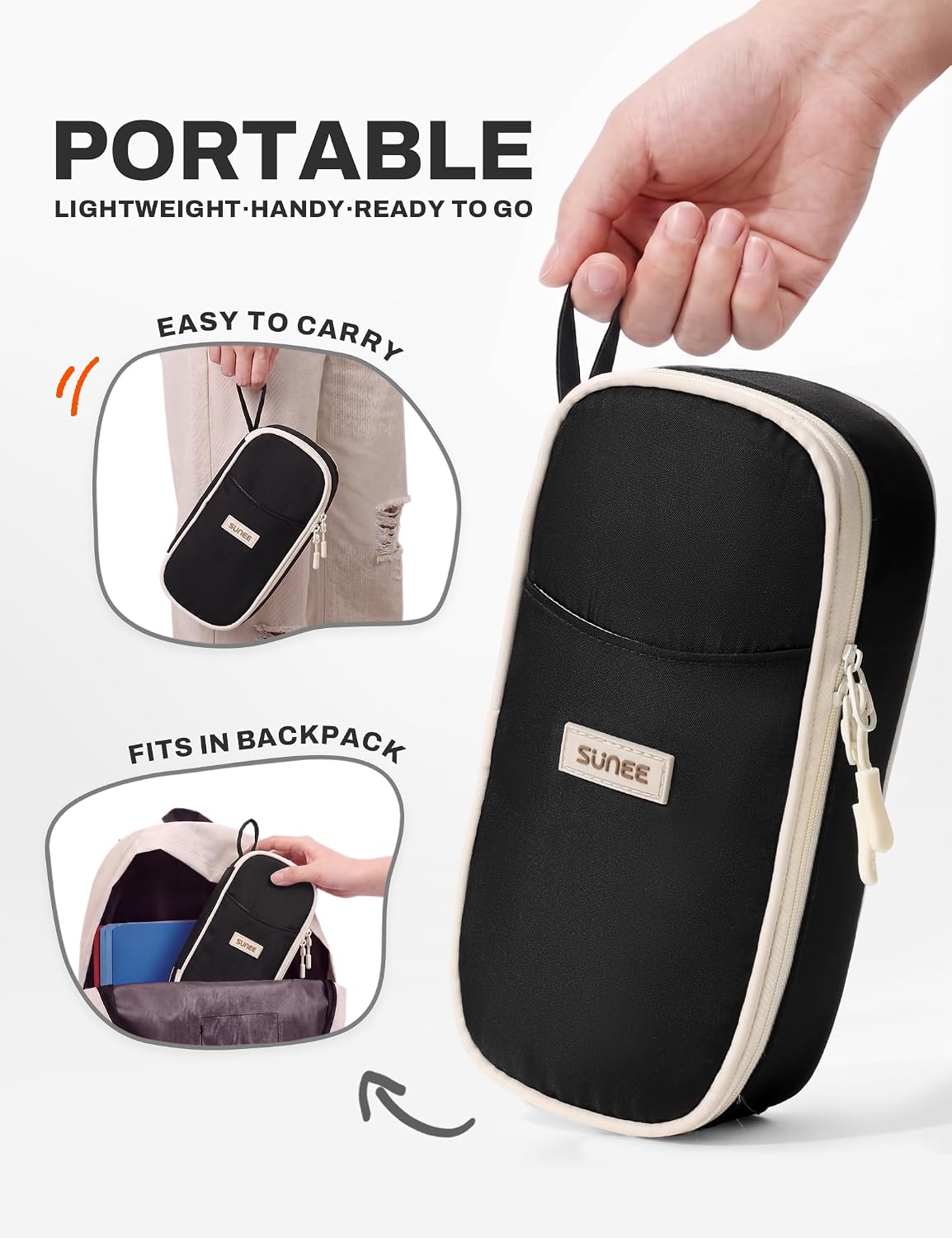 Detalle de SUNEE Large Capacity Pencil Case with Compartments and Handle (Black)