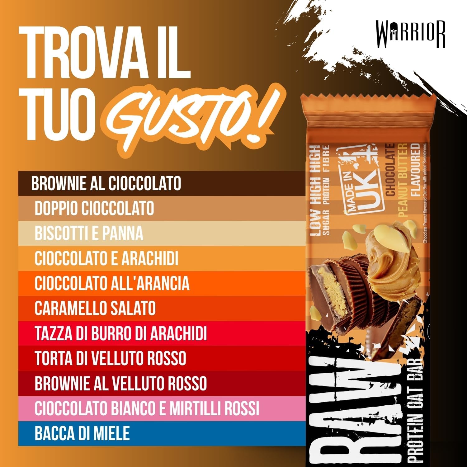 Detalle 2 de Warrior Raw Barretta Proteica 12 x 75 g – Barrette proteiche ai fiocchi d'Avena, cioccolato e arachidi