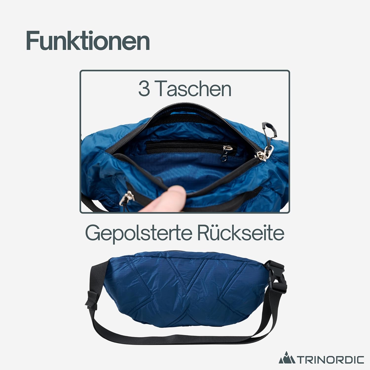 Thumbnail 2 de Trinordic 2L Multipocket EDC Bauchtasche – wasserabweisendes Nylon mit YKK-Reißverschlüssen, verstellbarer Gurt (unisex)