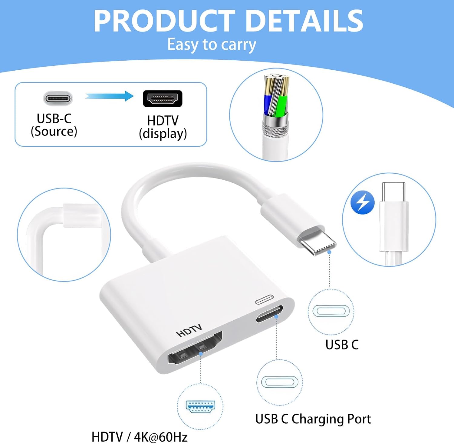 Detalle de Kinhaly USB C to HDMI Adapter 4K