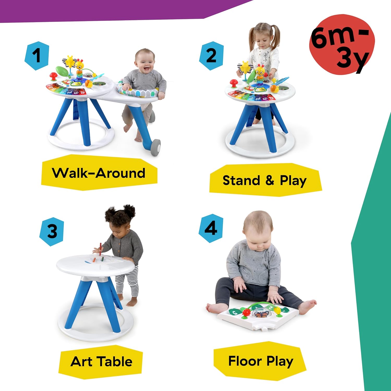 Thumbnail 1 de Baby Einstein Trotteur Évolutif & Table d’Activité Around We Grow — Transportable, Multilingue et Siège Pivotant