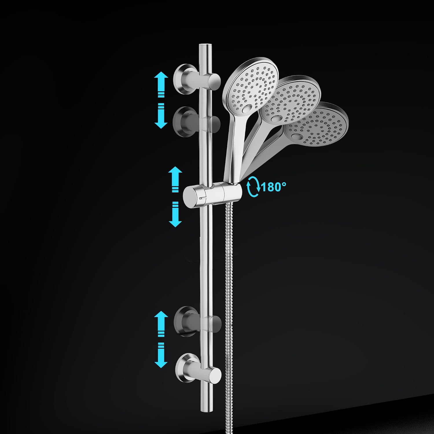 Detalle 2 de Görbach Colonna Doccia in Acciaio Inox 70 cm senza Miscelatore con Doccetta, 150 cm di Tubo e Supporti Cromo