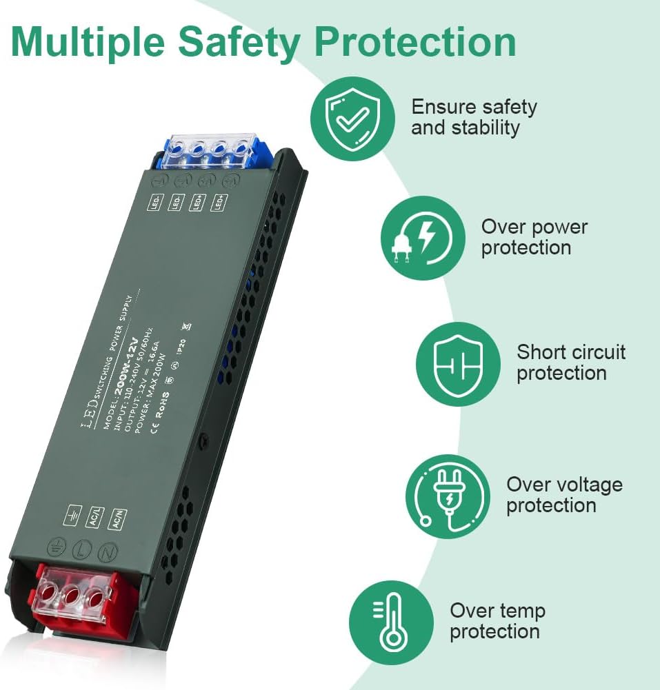 Thumbnail 4 de URAQT 12V LED Driver 200W 12V transformer for strip lights 🔌