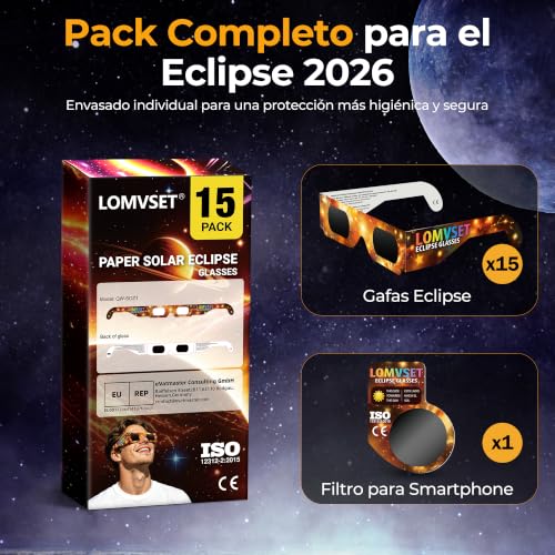 Detalle 2 de Lomvset Pack de 15/30 Gafas Eclipse Solar Homologadas ISO 12312-2 CE