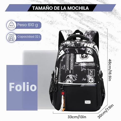 Thumbnail 2 de Amythe Mochila Escolar Adolescente 32 L con Correa para Carro – Negro