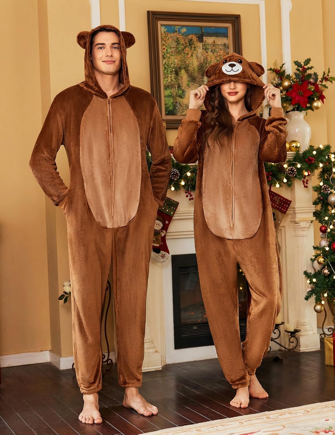 Detalle de Ekouaer Onesie Animalière avec Capuche et Fermeture éclair, Pyjama Polaire Unisexe S–XXL