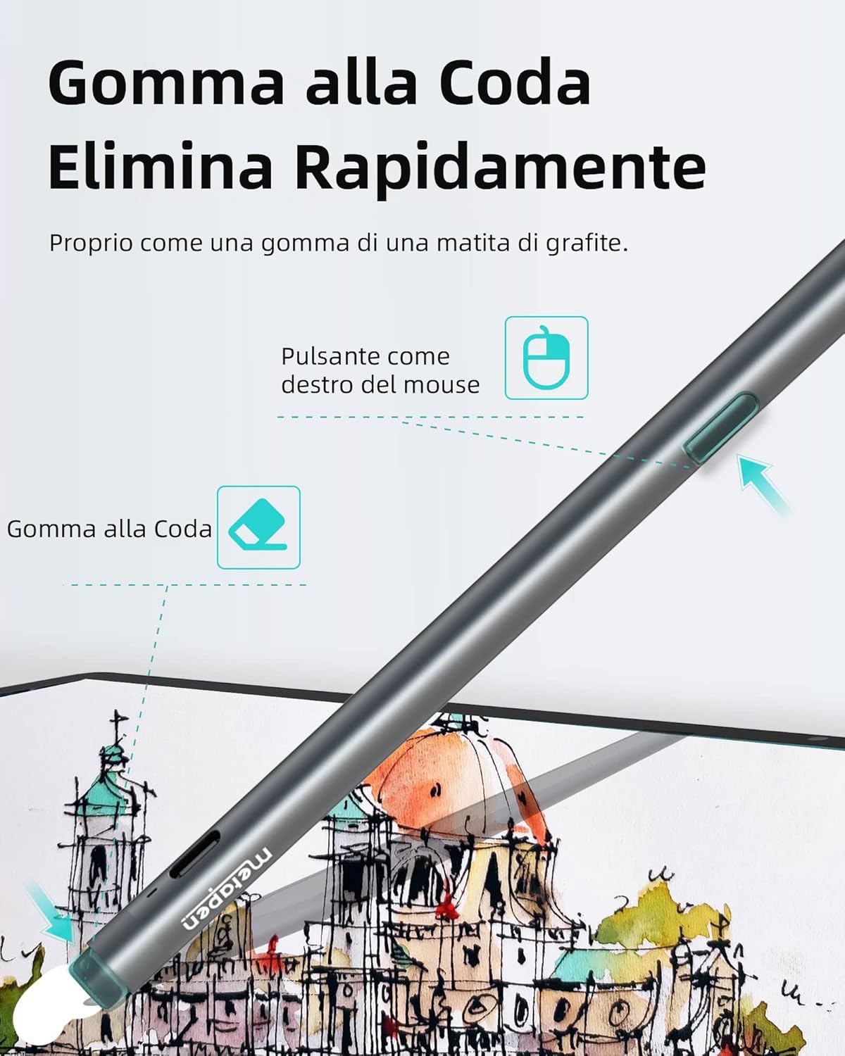 Thumbnail 2 de Metapen M2 Penna per Surface: 4096 livelli di pressione, inclinazione e rifiuto del palmo