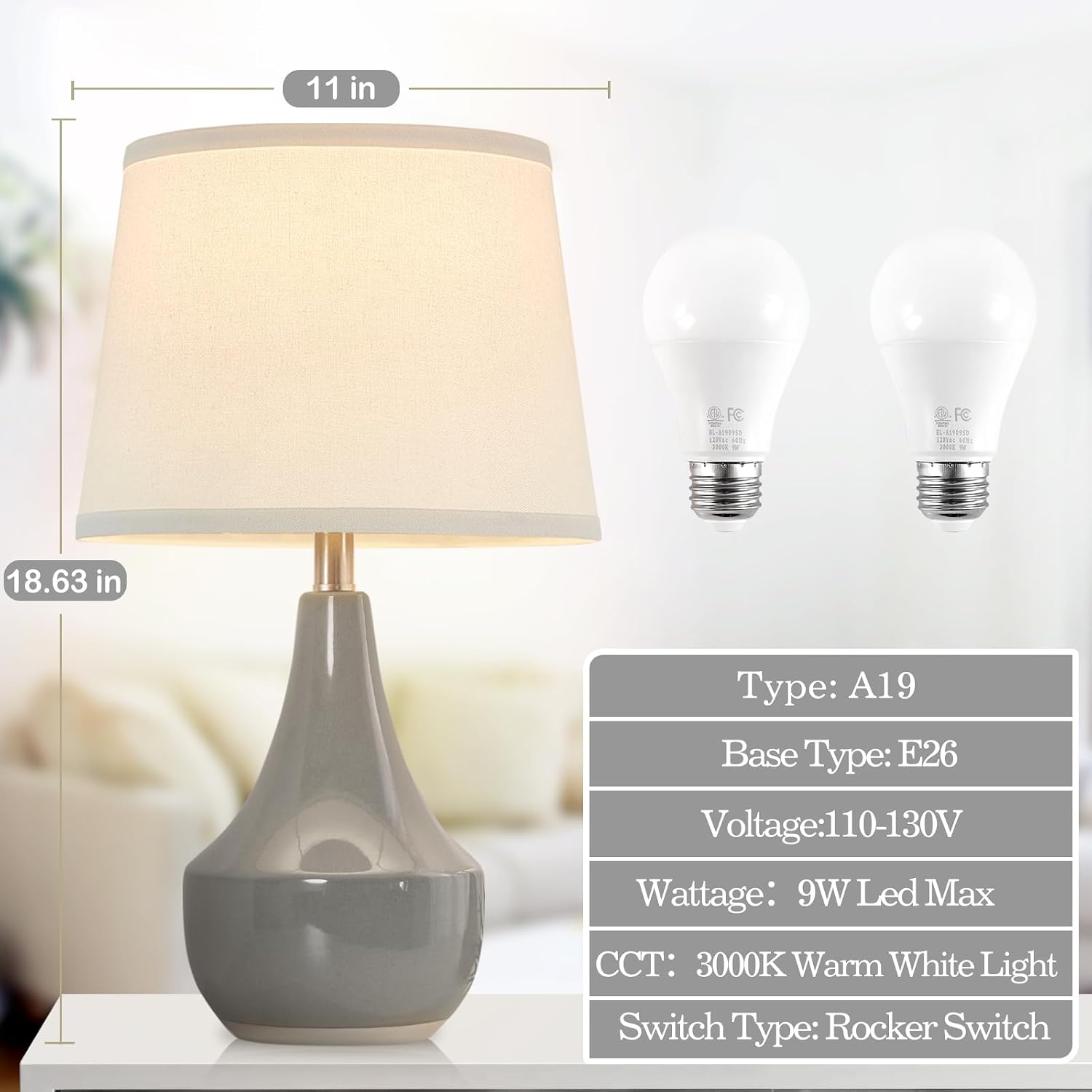 Detalle 2 de GyroVu T00173 Table Lamp Set of 2, Ceramic Bases, Warm LED Bulbs