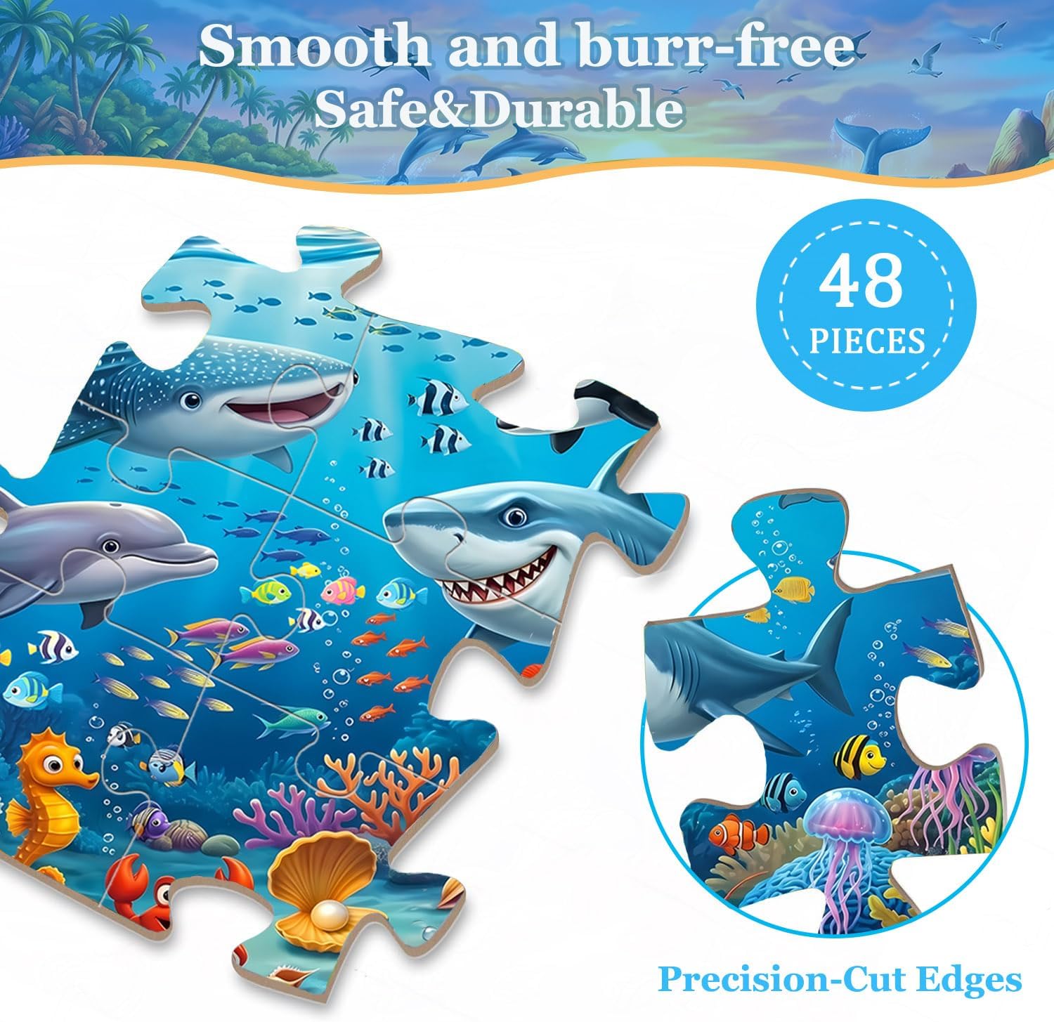 Detalle 1 de Jumbo 48-Piece Ocean Floor Puzzle for Kids, 36" x 24" Finished Size