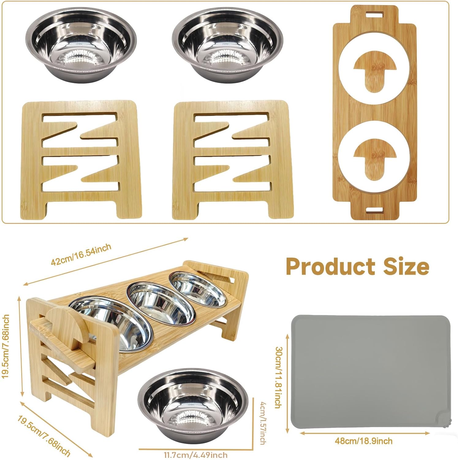 Detalle de Tilted Elevated Cat Bowls with Stand - Bamboo & Stainless Steel Feeding Station
