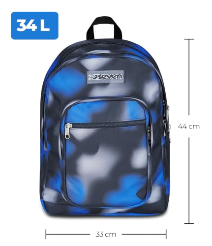 Detalle de Seven Freethink Zaino Scuola Media Ragazzo, Blu/Nero 34L – Doppio Scomparto con Porta PC e Borraccia