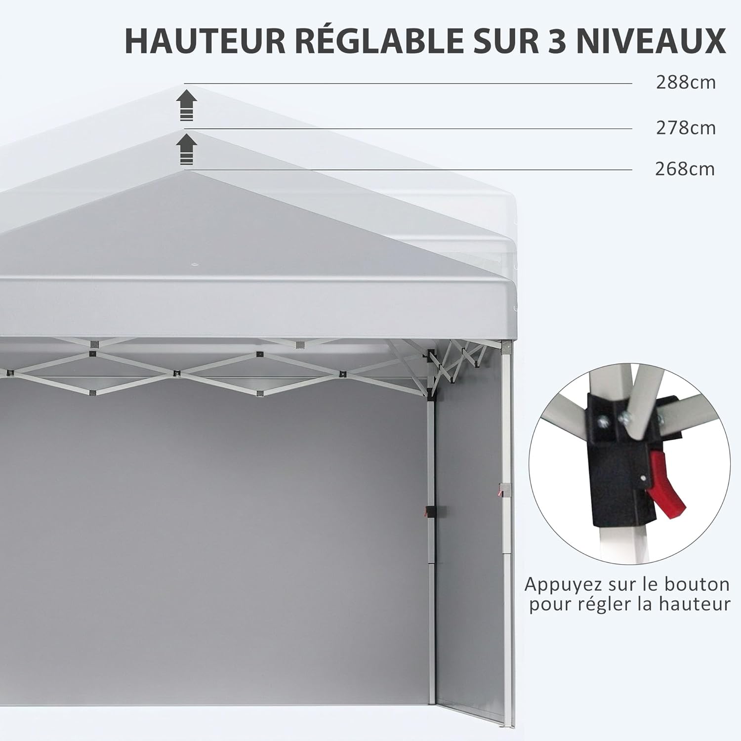 Thumbnail 5 de Outsunny Tonnelle de Jardin Pop-up Pliant Barnum 3x3 m – Hauteur réglable, 2 parois, UV 30+, sac de transport inclus, gris clair