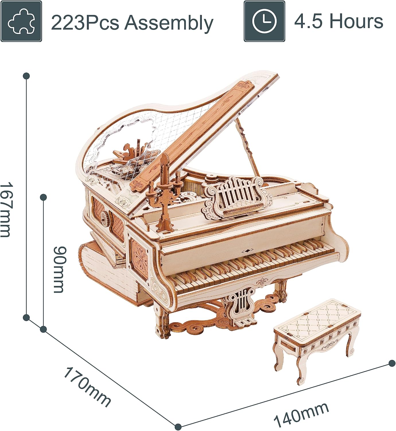 Thumbnail 4 de ROBOTIME Pianoforte Magico 3D in legno con scatola musicale e ingranaggi