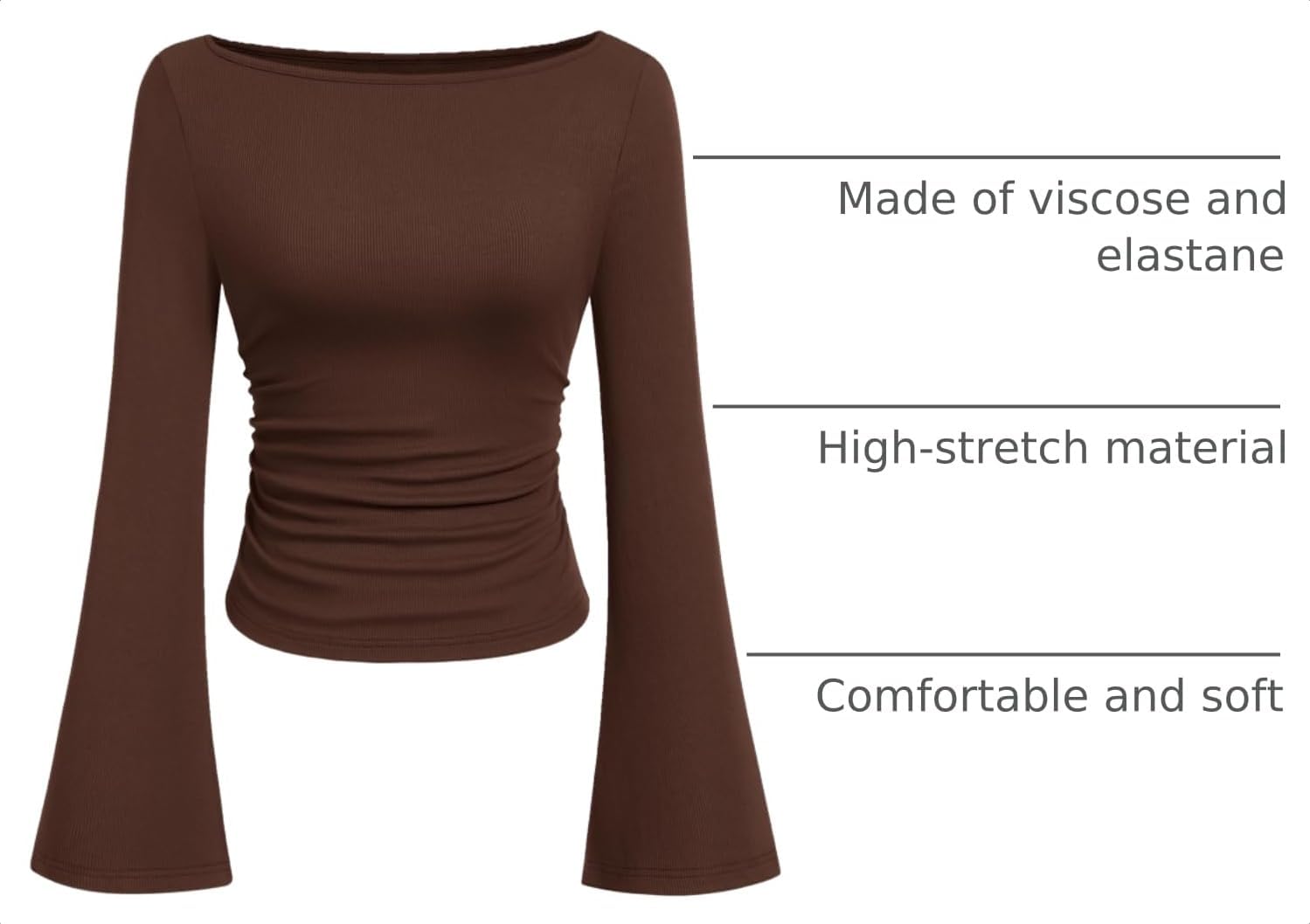 Detalle 2 de PRETTYGARDEN Bell Sleeve Long-Sleeve Top for Women