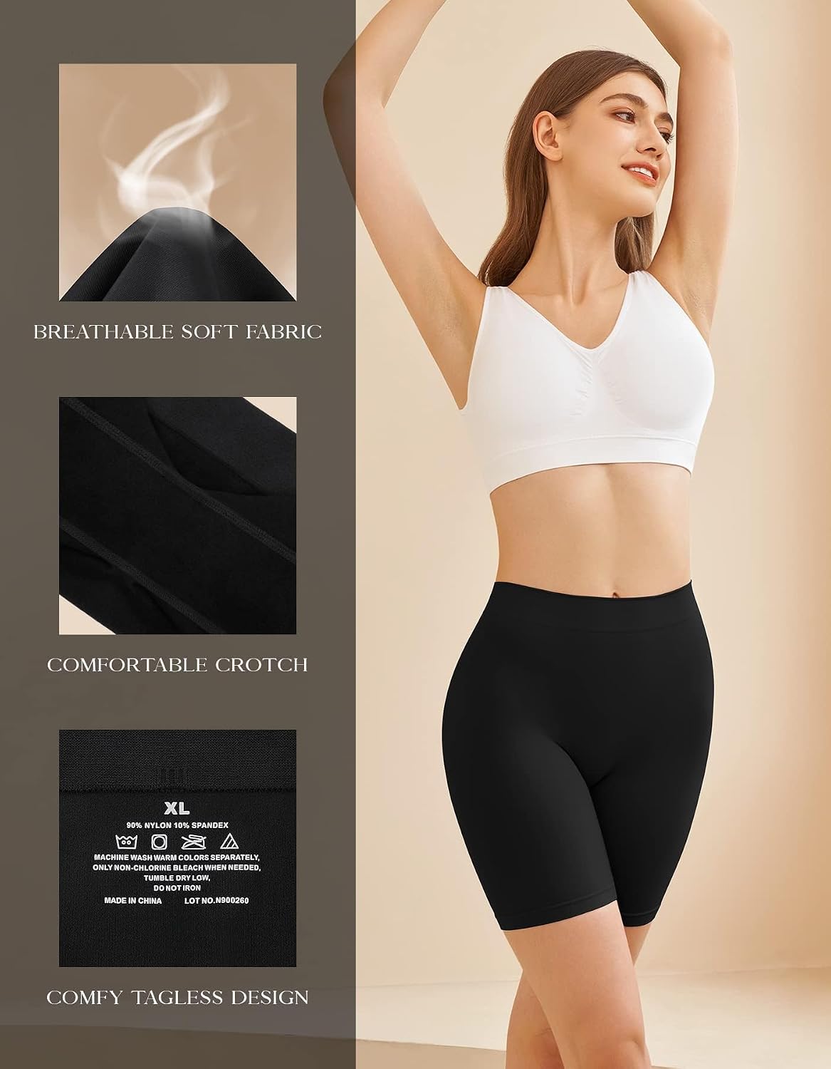 Detalle de SIMIYA 3-Pack Anti Chafing Shorts for Women – Seamless Long Slip Shorts