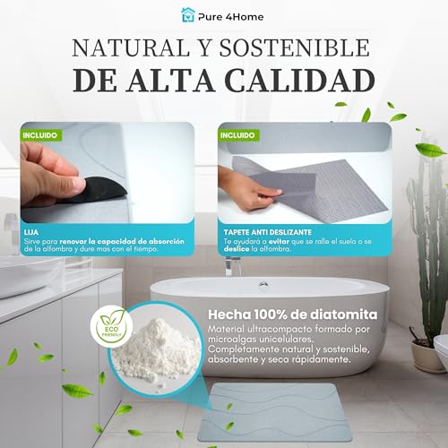 Thumbnail 5 de Pure 4Home Alfombra de diatomita para baño 60x40 (Grey Waves) secado rápido antideslizante