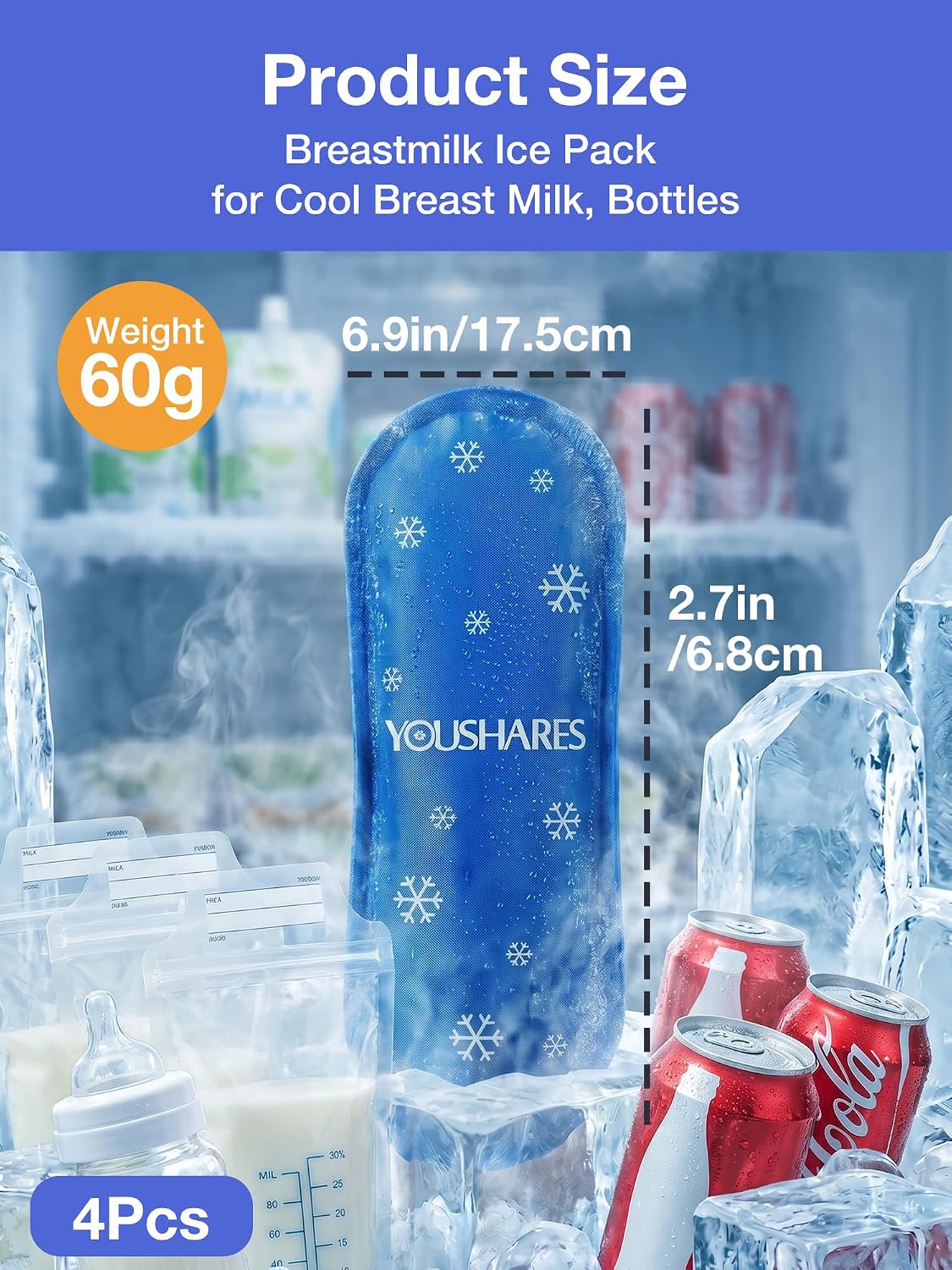 Thumbnail 2 de YOUSHARES Breastmilk Cooler Bag Ice Packs – 4-Pack Reusable Gel Ice Packs for Small Nylon Bags