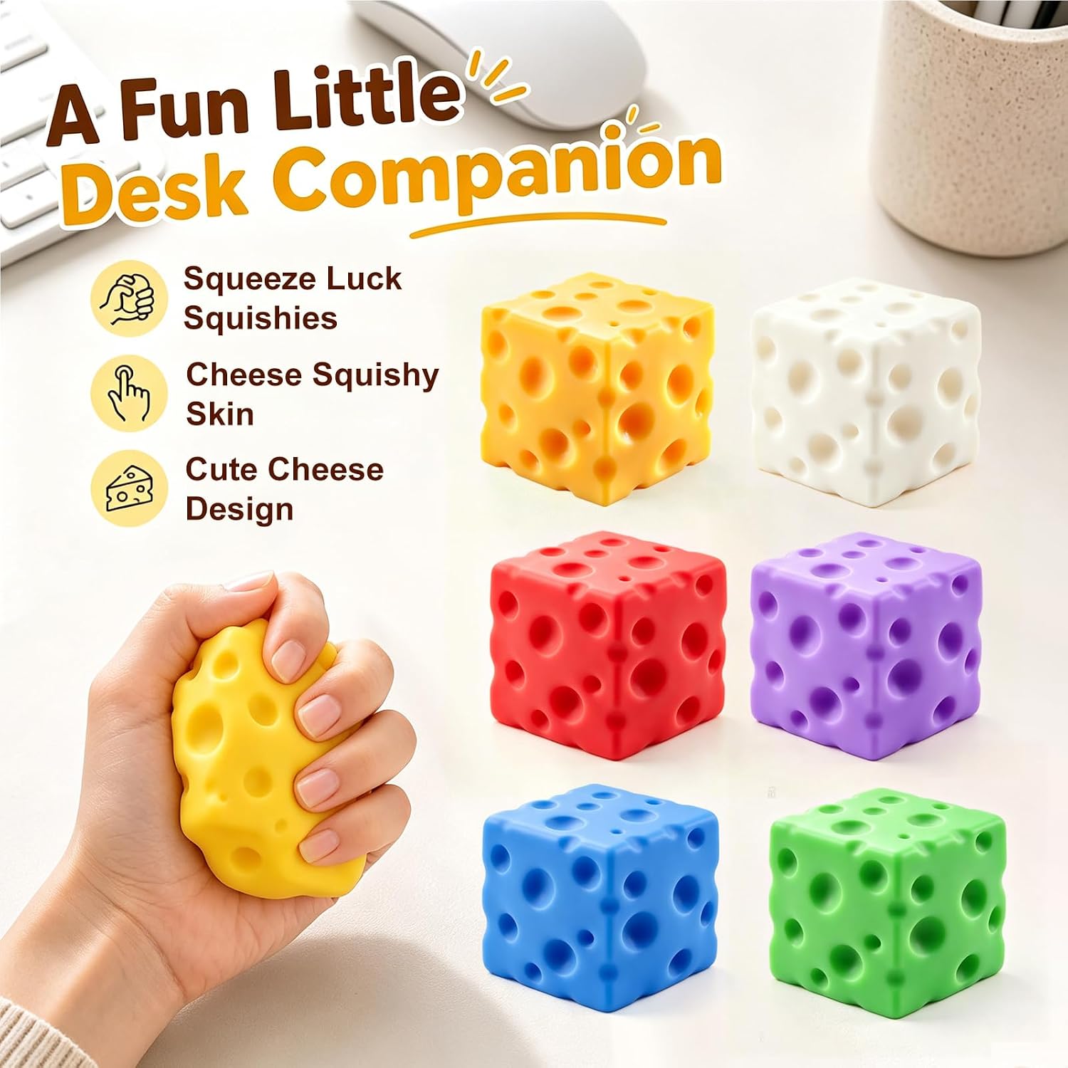 Detalle de INMT Cheese Squishy Fidget Toys, 2.4-Inch Slow-Rising TPR Set of 6