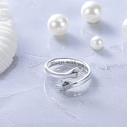 Detalle de Wonvin Collection 925 Sterling Silver Hug Ring – I Love You Forever, Engraved Hugging Hands Open Ring