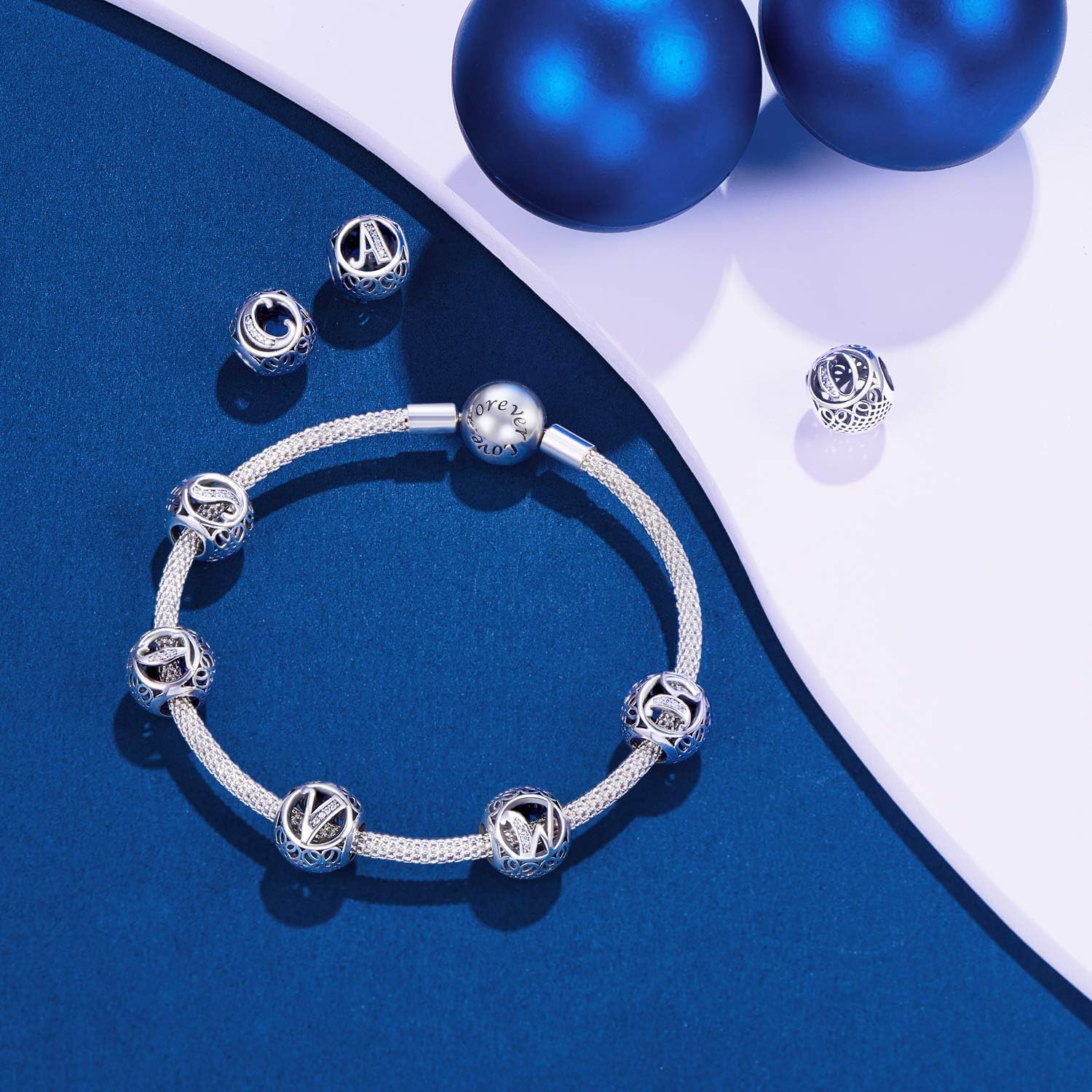 Thumbnail 2 de NINGAN 925 Charms dell'alfabeto in argento sterling A-Z — Bracciale e Collana con ciondolo, regalo elegante per la famiglia e gli amici