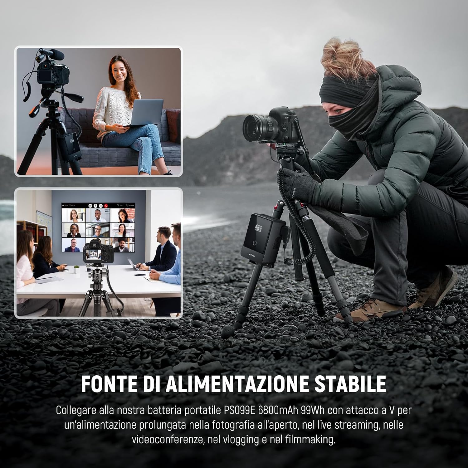 Detalle de NEEWER Batteria fittizia LP-E6NH con D-Tap e cavo per batterie V Mount, per Canon EOS R5 C, R6, R7 e serie 5D/6D/7D
