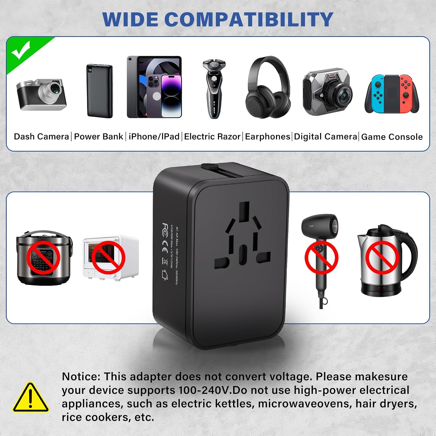Detalle de EFISH International Travel Plug Adapter: All-in-One Worldwide Charger