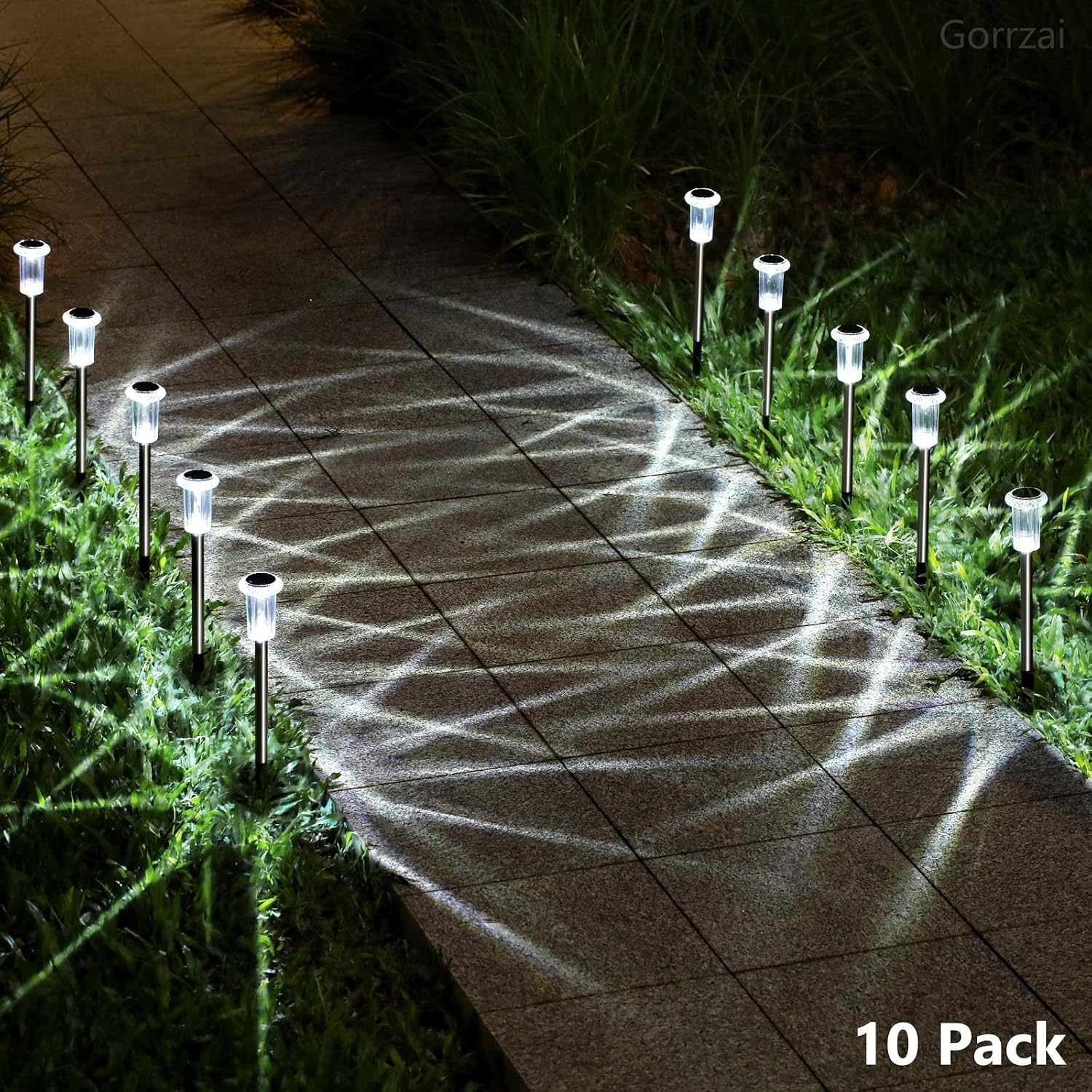 Detalle 2 de Gorrzai COO-55T10 Solar Pathway Lights, 15-Pack, Cool White LEDs