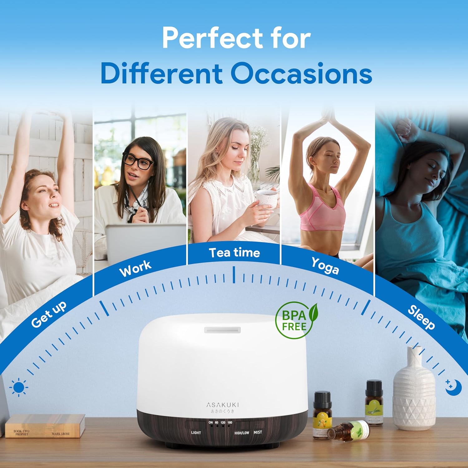 Detalle de ASAKUKI Essential Oil Diffuser, 500 mL