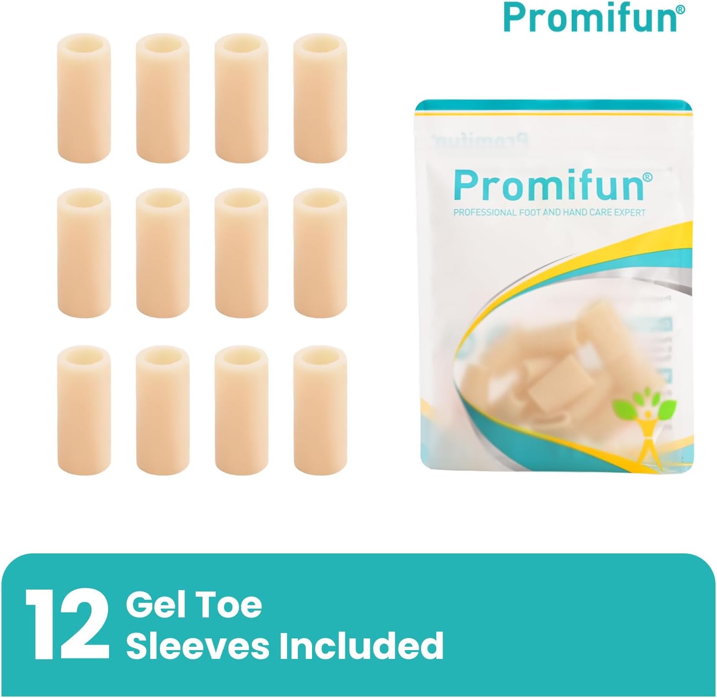 Thumbnail 1 de Promifun Silicone Toe Protectors (12-pack) – Soft Gel Toe Sleeves & Toe Separators for Hammer Toes, Corns and Blisters (Beige)