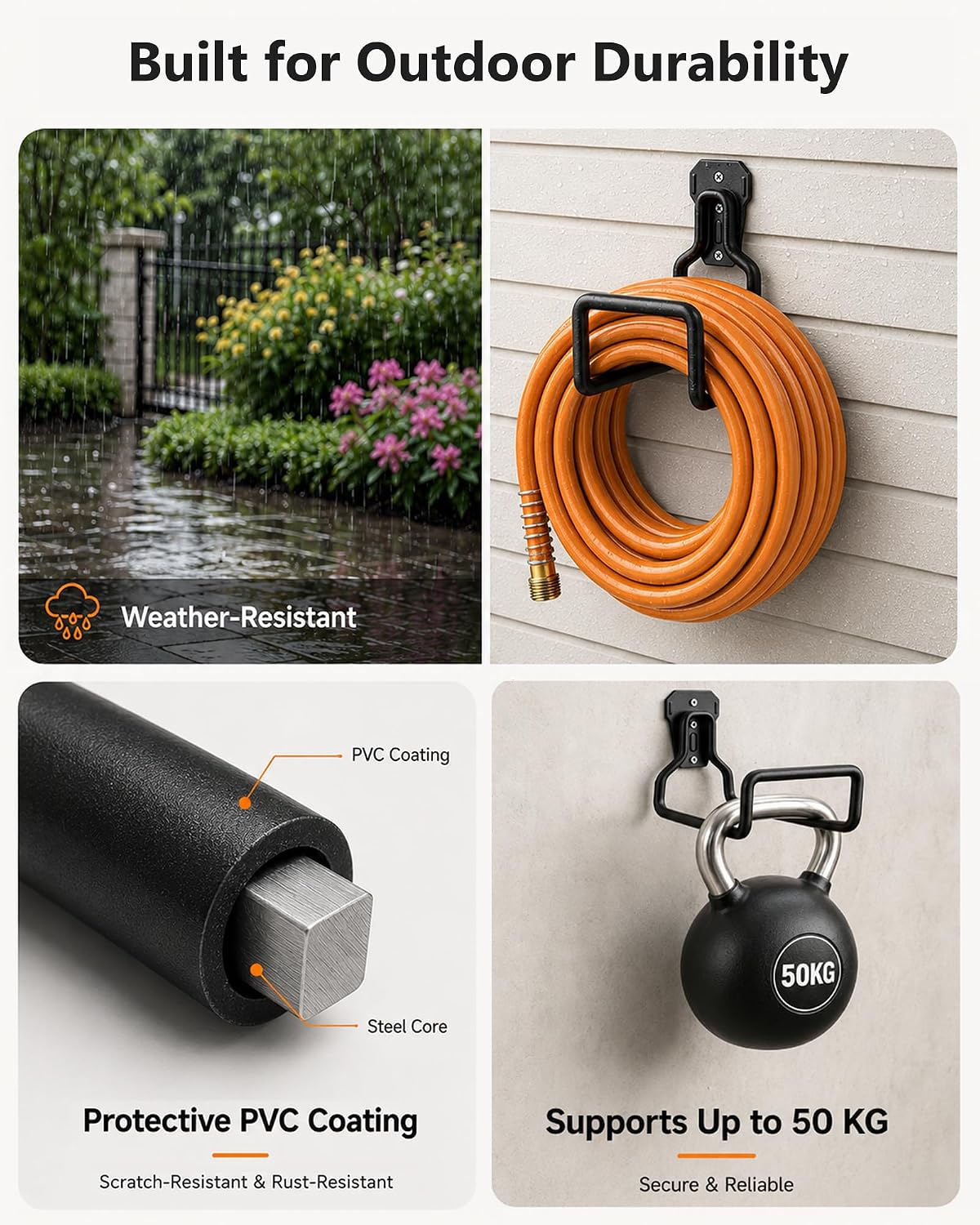 Detalle 2 de BIJOKETTEN Hose Holder-1Pack-Black Wall-Mount Metal Garden Hose Holder