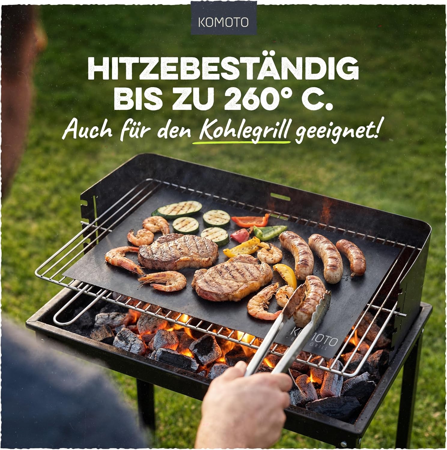 Detalle 2 de KOMOTO BBQ Grillmatte (6er Set) 50 x 40 cm, extra dick – für Gas- und Holzkohlegrill