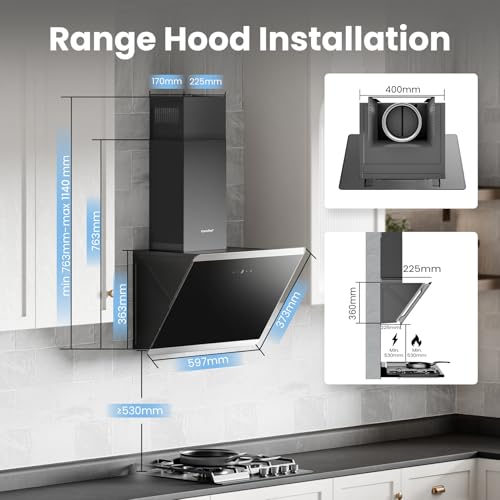 Detalle de COMFEE' 60cm Angled Cooker Hood (A++, Wall Mounted, Black)