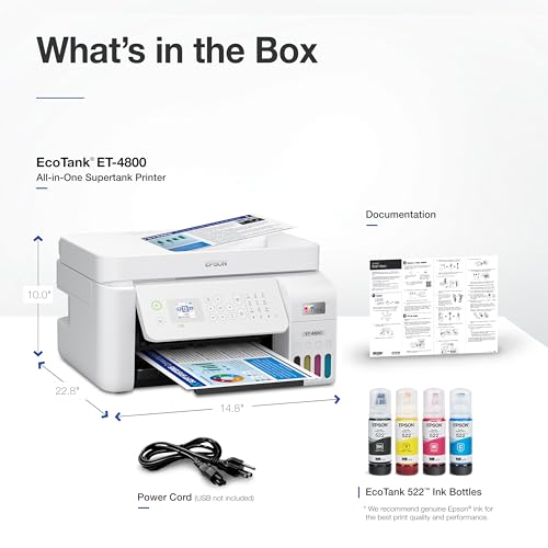 Thumbnail 6 de Epson EcoTank ET-4800 Wireless All-in-One Supertank Printer with Scanner, Copier, Fax, ADF and Ethernet