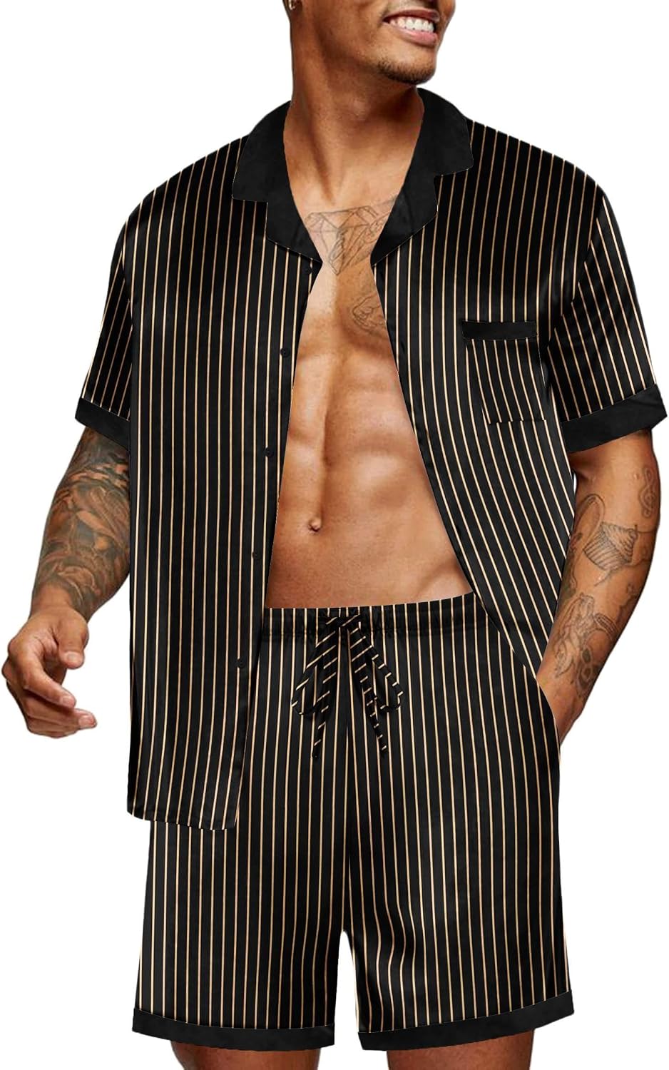 Detalle de Ekouaer Men's Satin Pajama Set