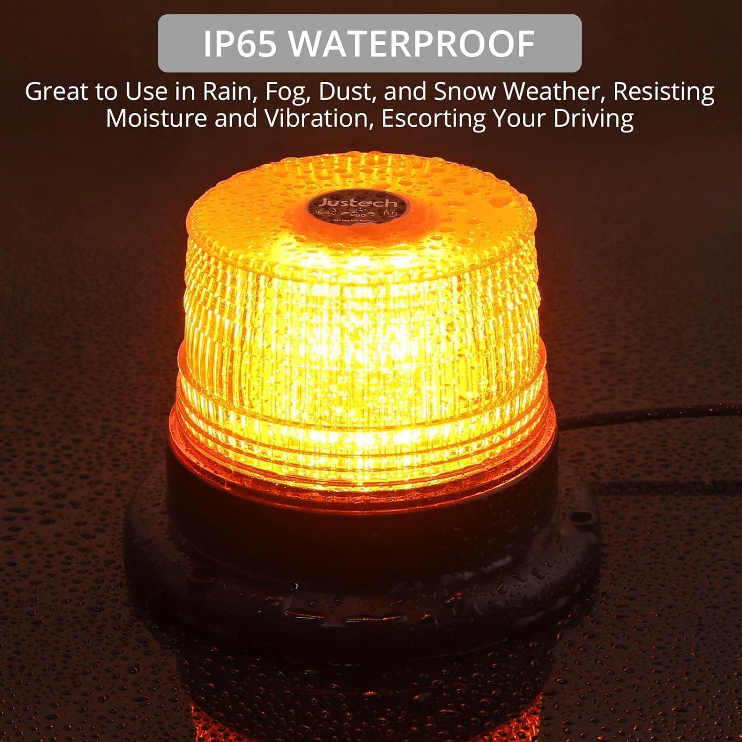 Detalle de Justech 12/24V 40W Amber LED Flashing Beacon with Magnetic Base, 7 Flash Modes (IP65)