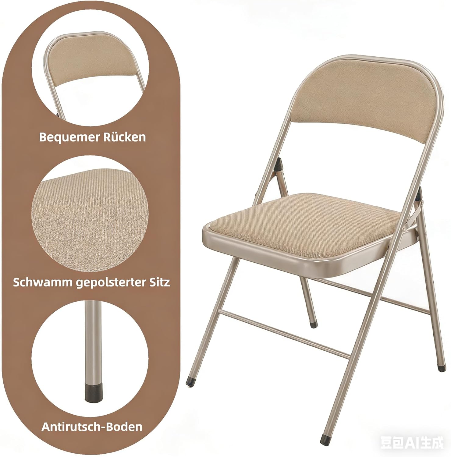 Thumbnail 6 de Asdsed Klappstuhl 4er-Set – gepolsterte Metall-Klappstühle mit 204 kg Tragkraft