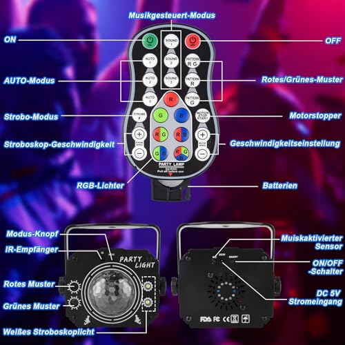 Detalle 2 de Nigecue 3 in 1 Discolicht Partylicht mit Fernbedienung – Musikgesteuert, Stroboskop & RGB-Hintergrundbeleuchtung