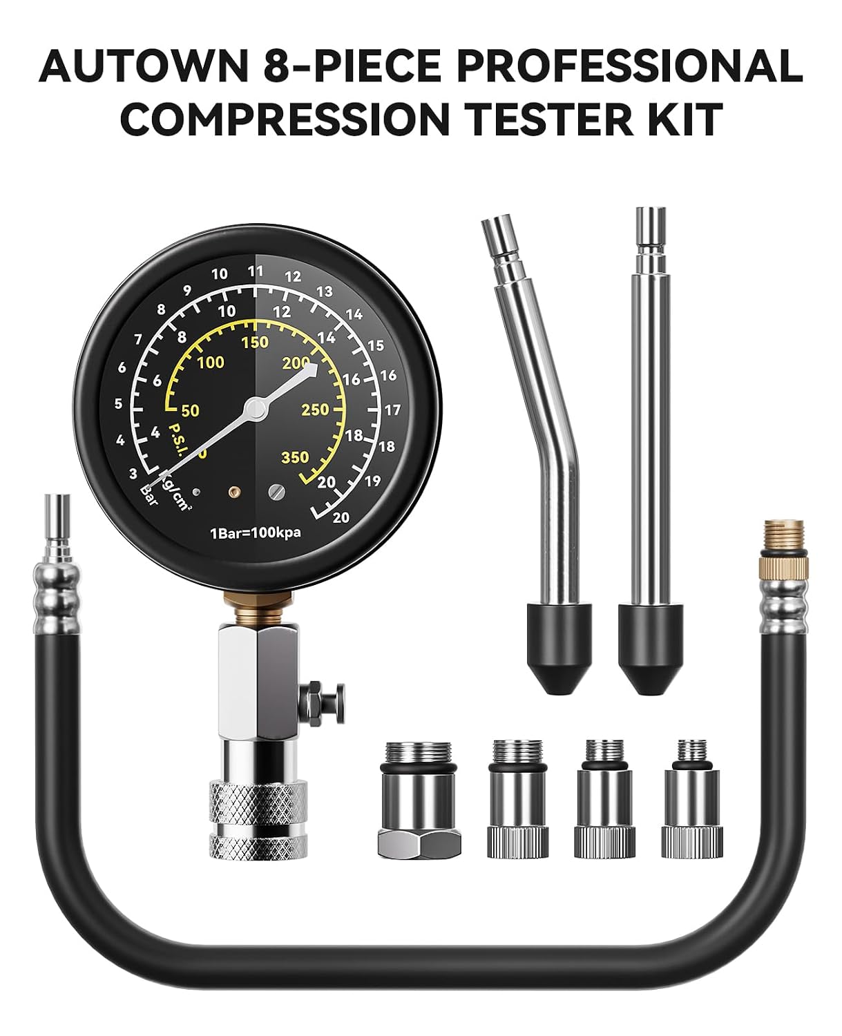 Detalle 2 de AUTOWN DIS-202GY Compression Tester Kit, 300 PSI Triple-Scale Gauge
