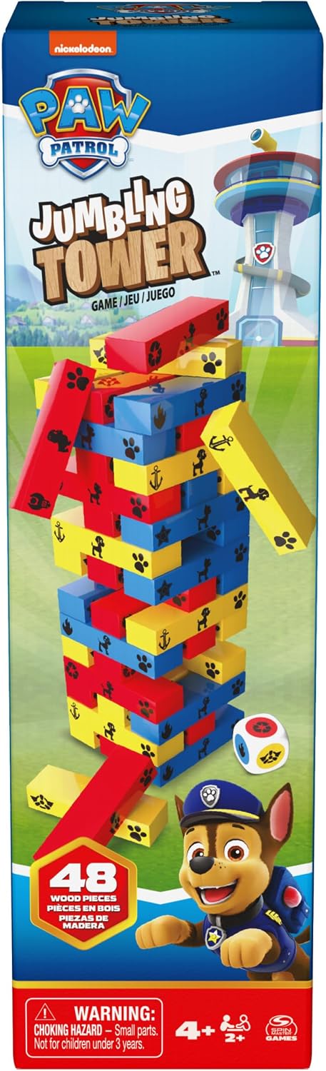 Detalle 2 de Paw Patrol Pat Patrouille – Tour Infernale : jeu de société d’équilibre à construire (48 blocs et 1 dé)