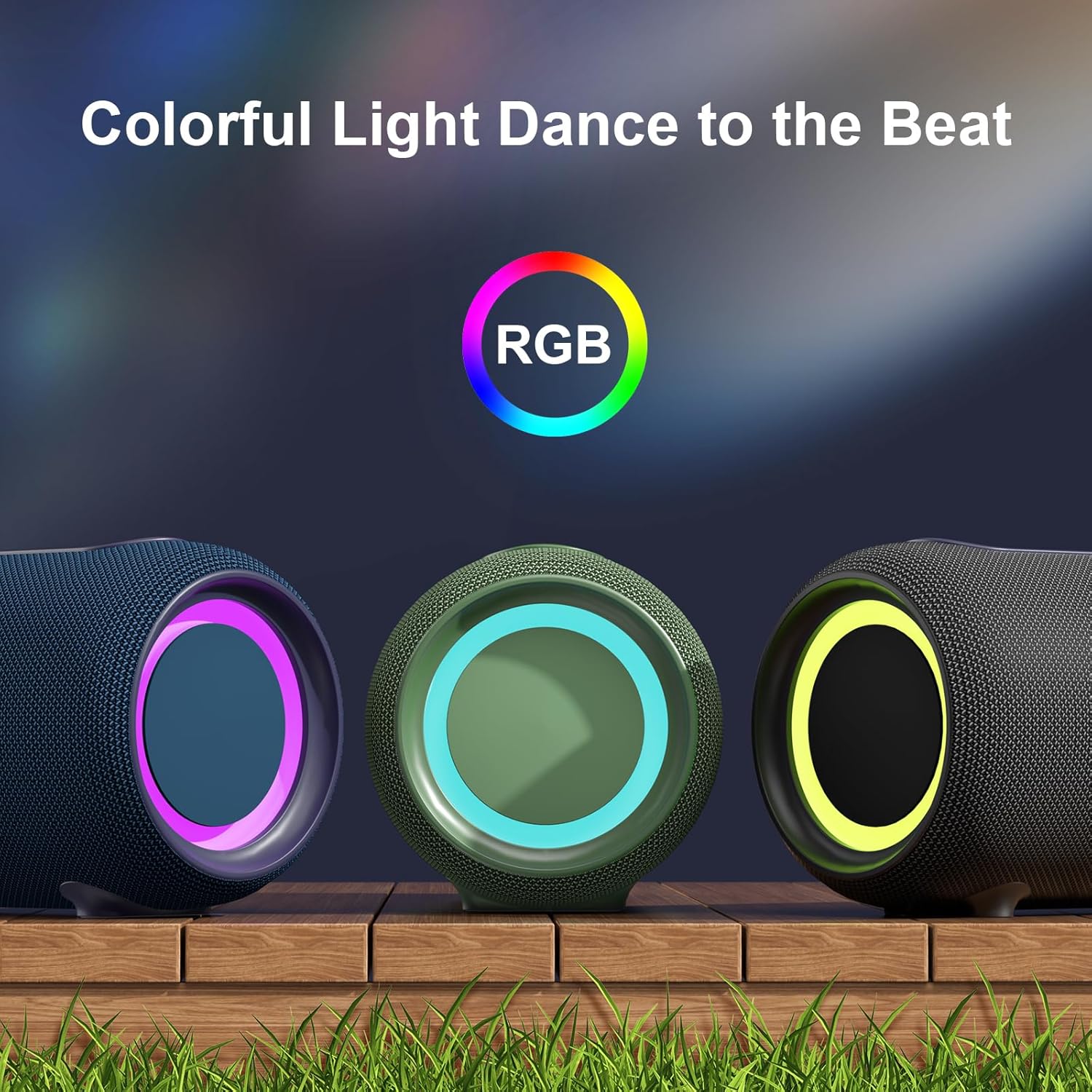 Detalle 2 de Passau Portable Bluetooth Speakers 40W Peak (BT 5.3) with Passive Radiators, IPX5, RGB Lights, Adjustable Strap