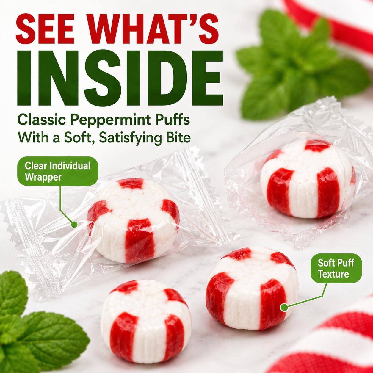 Thumbnail 6 de Jumblet Soft Peppermint Puffs, 360 Individually Wrapped Mints, 4 lb Bag