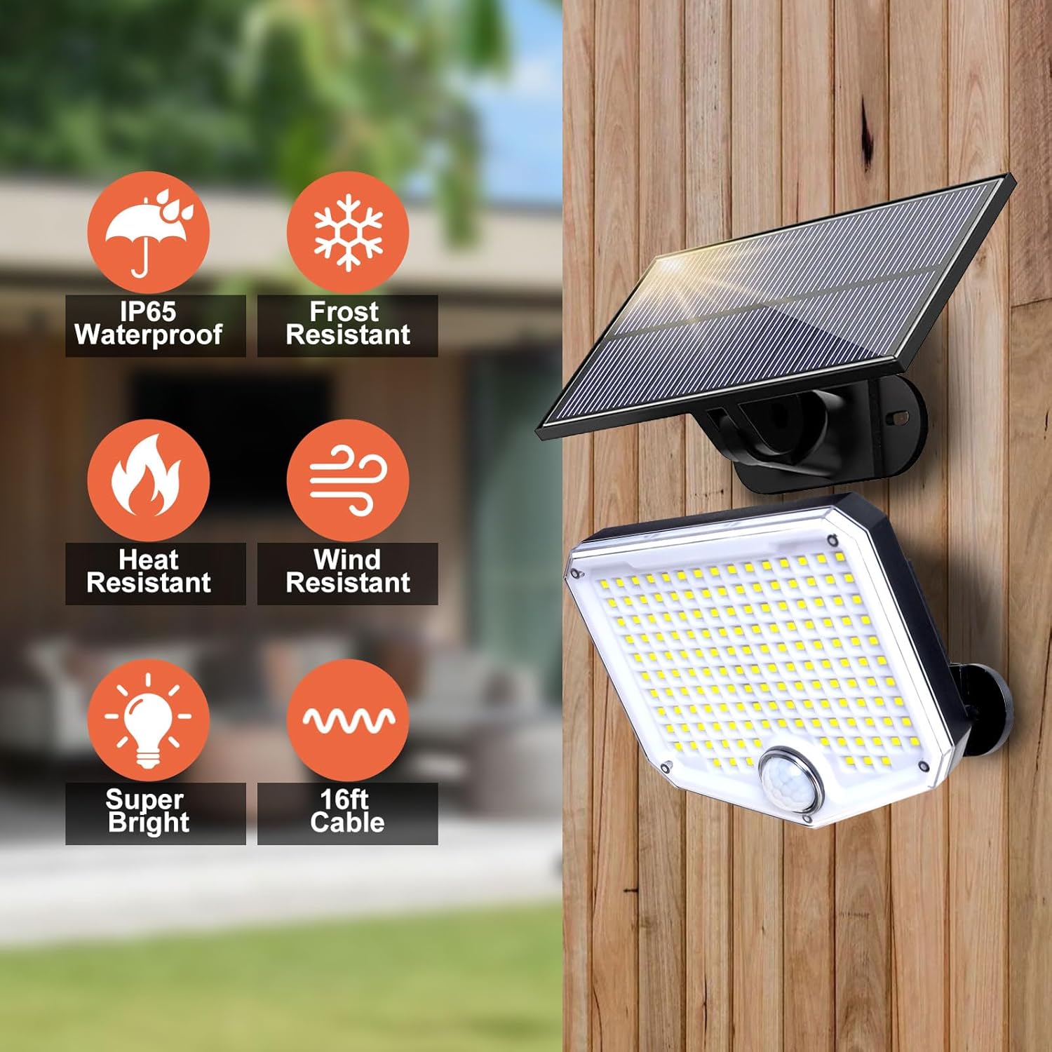 Thumbnail 1 de JumJam Solar Flood Lights Outdoor with 153 LEDs, PIR Motion Sensor & 3 Modes (IP65, split design)